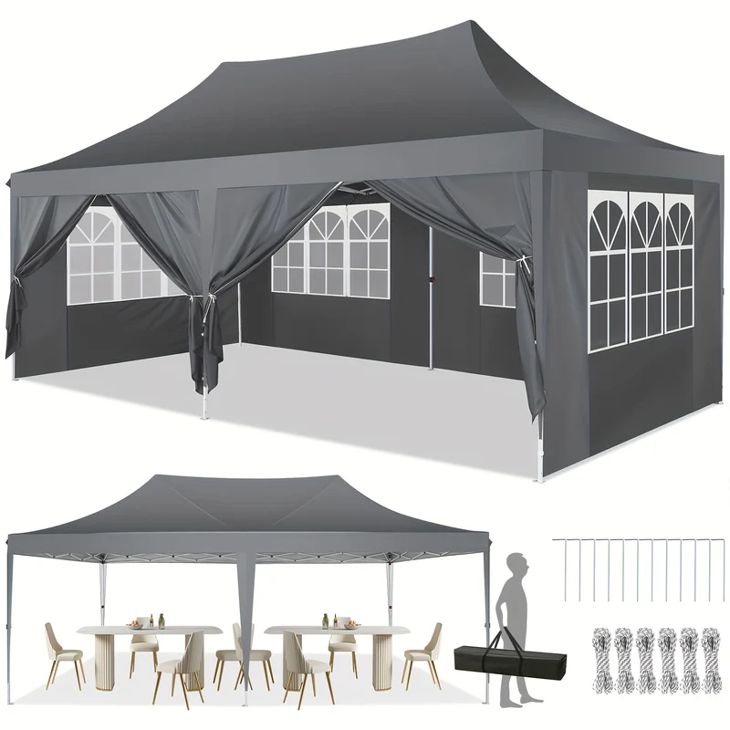 Partytent – Paviljoen – Vouwtent – Easy-Up Tent – Feesttent – Grijs – Waterdicht – Stevige Metaallegering