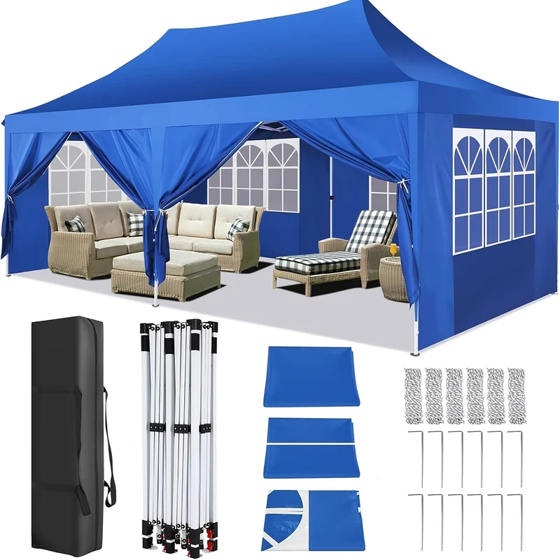 Pop-up Partytent – Pop-up Tent – Evenemententent – Buiten Tent – Feesttent – Lichtblauw – 3x6 Meter – 6 Afneembare Zijwanden – Verhoogd Dakontwerp – Inclusief Draagtas