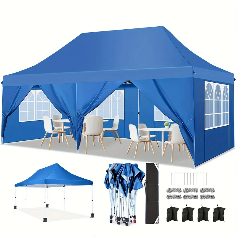 Opvouwbare Partytent – Vouwtent – Evenemententent – Markttent – Carport – Blauw – 3x6 Meter – Compleet Met 6 Zijwanden – Snelle Pop-up Montage - Blauw
