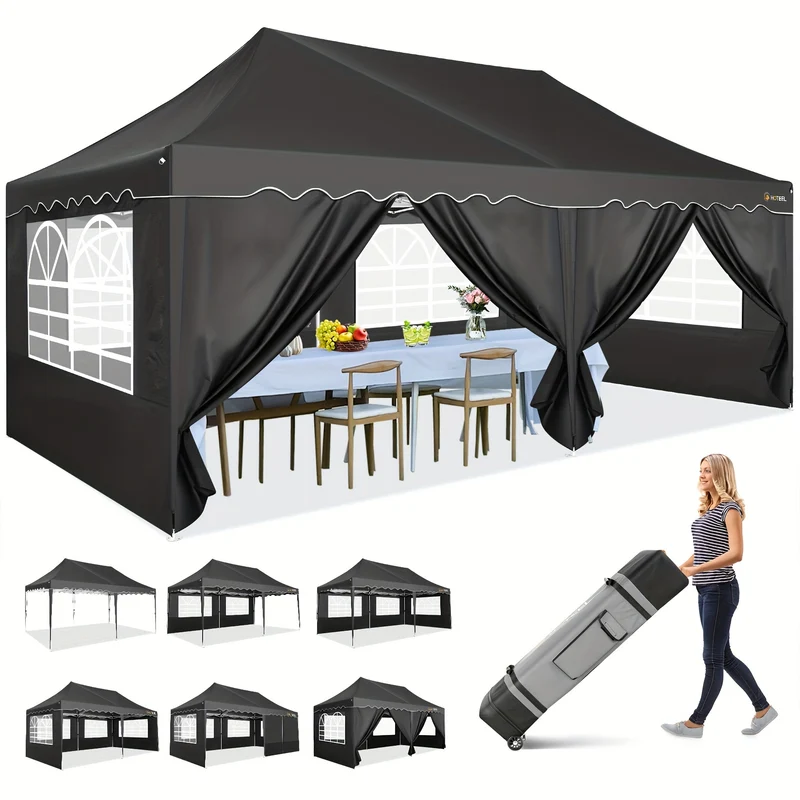 Pop-up Gazebo Tent – Partytent – Vouwtent – Buitenpaviljoen – Parasoldoek – 3x6m - Zwart – Inclusief Zijpanelen – UV-Bestendig & Lichtgewicht