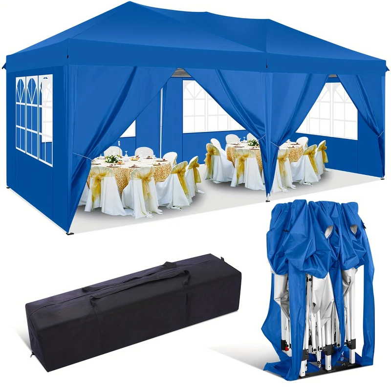 Partytent – Tuinent – Paviljoen – Feesttent – Vouwtent – 3x6 m – Waterdicht Met 6 Zijwanden – UV Bescherming - Blauw