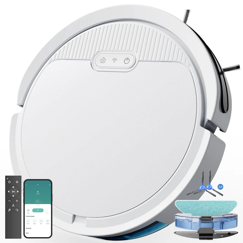 Robotstofzuiger – Robotstofzuiger Dweilrobot – Automatische Stofzuiger – Saugroboter – Dweilmachine – Wit 30,99x30,99x7,59 cm – 2-in-1 Stofzuigen & Dweilen – Gyroscopische Navigatie