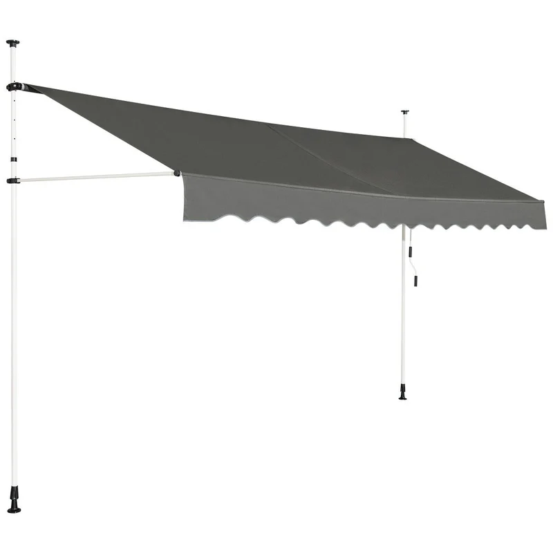 Knikarmzonwering – Balkonzonwering – Klemluifel – Zonnescherm – Uitschuifbaar – Aluminium Frame – Verstelbare Hoogte 400x120 cm – Grijs