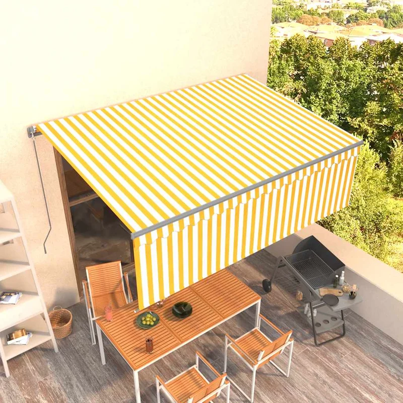 Buitenzonwering – Terraszonwering – Zonnescherm – Markies – Schaduwdoek – Geel Wit 4x3 meter – Aluminium Frame Roestbestendig – UV Waterbestendig Doek