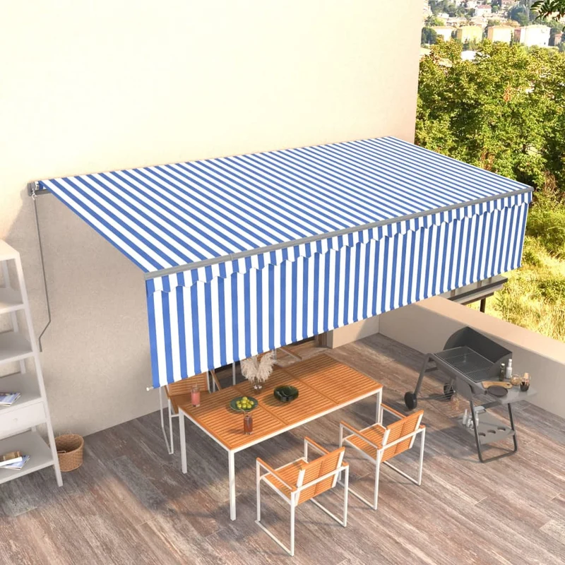 Uitschuifbaar Zonnescherm – Terraszonnescherm – Uitschuifbaar Markies – Buitenluifel – Balkonzonwering – Aluminium Frame – UV- en Waterbestendig Doek 6x3 Meter Blauw-Wit