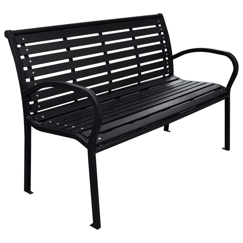 Tuinbank – Buitenbank – Tuinmeubel – Balkonbank – Zitbank – Zwart – Hout-Plastic Composiet – Stalen Poten