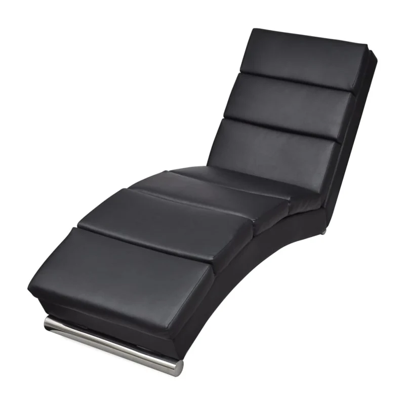 Chaise Longue – Ligstoel – Relaxstoel – Zitzak – Ligbank – Kunstleer Bekleding – Stevig Stalen Frame – Zwart