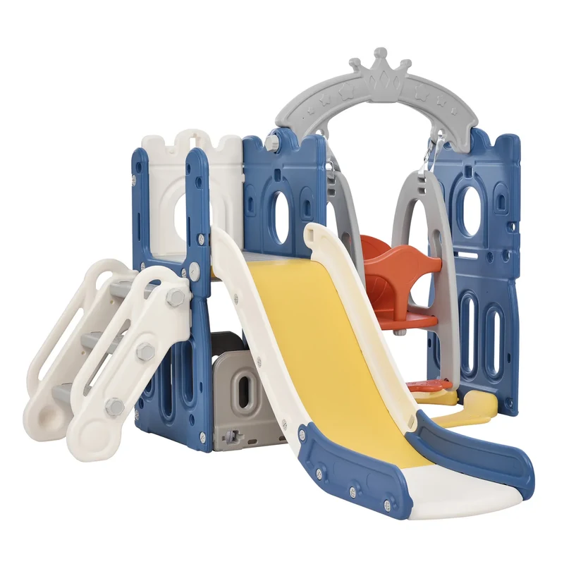 Lazyspace 5 in 1 Children's Slide, Climbing, Storage Space, Swing, Basketball Basket, Slide & Climbing Toy for Children Playroom