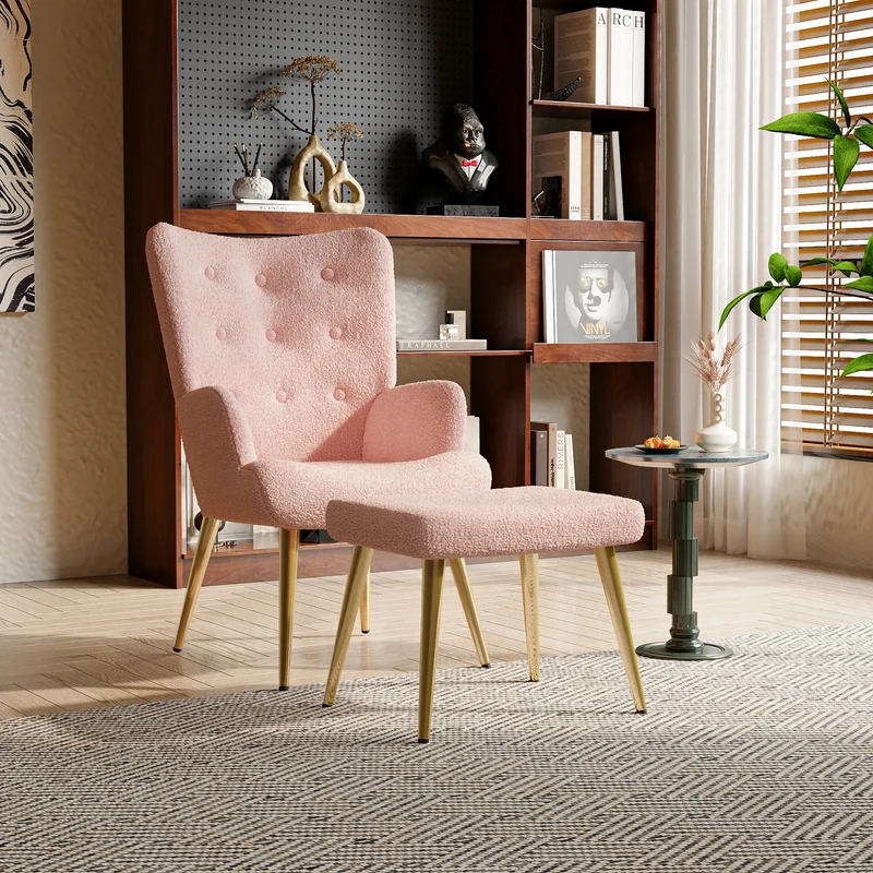 Relaxstoel – Fauteuil – Leesstoel – Zitstoel – Loungestoel – Teddyvelours Bekleding – Inclusief Hocker