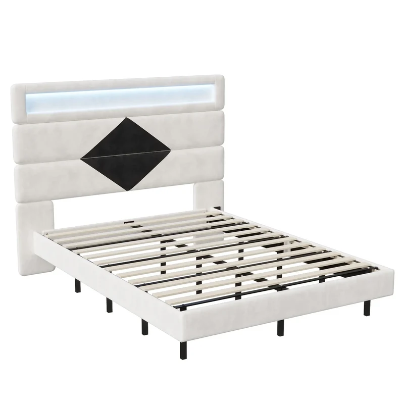Bedframe – Modern Bed – Gestoffeerd Bed – Houten Frame – Velvet Bekleding – Stevig – Eenvoudige Montage