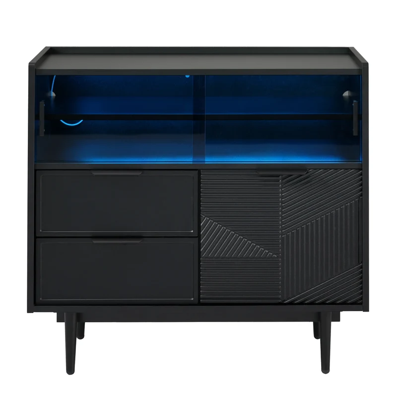 Opbergkast – Opbergmeubel – Kast – Opbergmeubel Met Glazen Schuifdeuren – Met LED-Verlichting – Met Metalen Poten