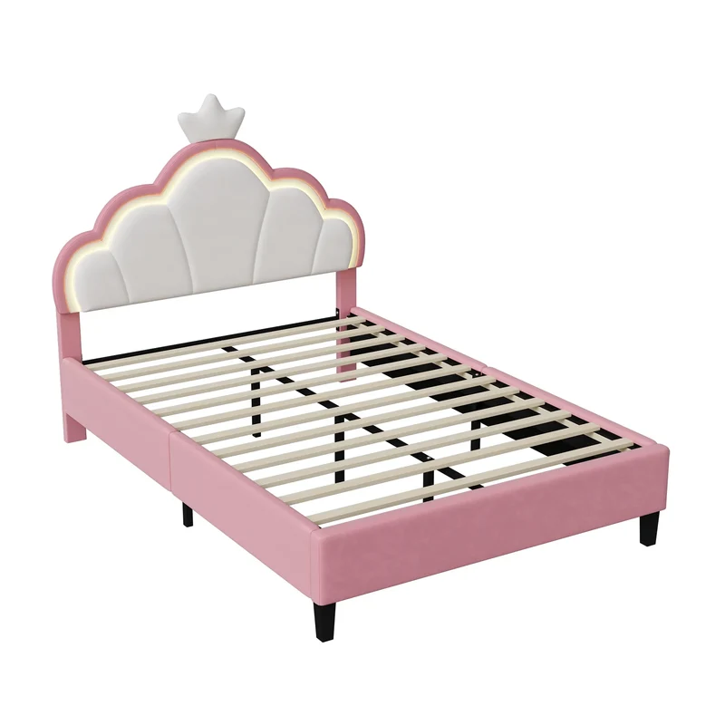 Bedombouw – Gestoffeerd Bed – Fluwelen Bekleding – Hoofdbord Wolkvorm – MDF En Staal – Lattenbodem Stevig