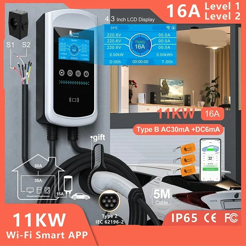 Laadpaal – Wallbox – Thuislader – EV Oplader – Slim Laden – IP65 Waterdicht – 11KW - 16A - 3 phase - Type 2
