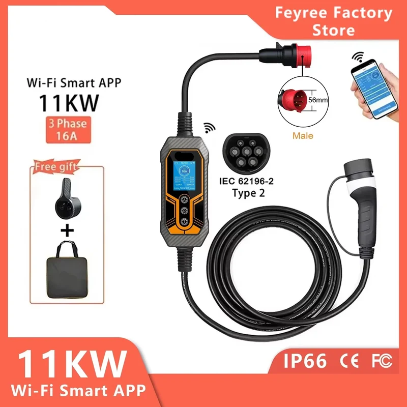 Slimme Thuislader – Elektrische Auto Oplader – Laadpunt – EV Charger – 11 kW Vermogen – Instelbare Laadstroom – IP66 Waterdicht - Type 2