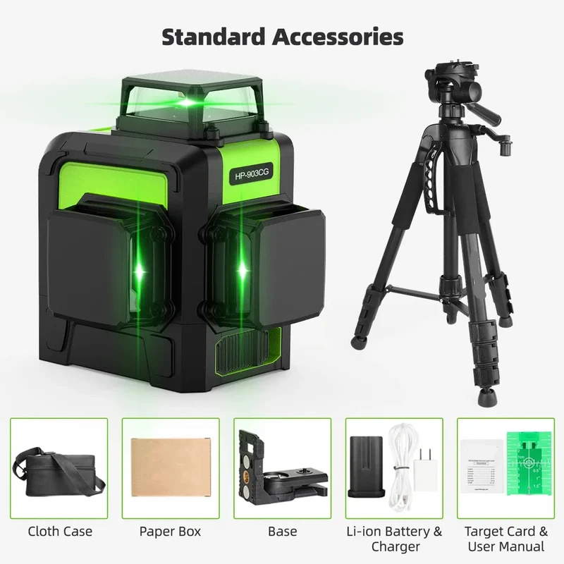 Laserwaterpas – Kruislijnlaser – 3D Laser – Zelfnivellerend – Groene Laser – 360° Projectie – Oplaadbare Lithium-Ion Batterij - Set 3