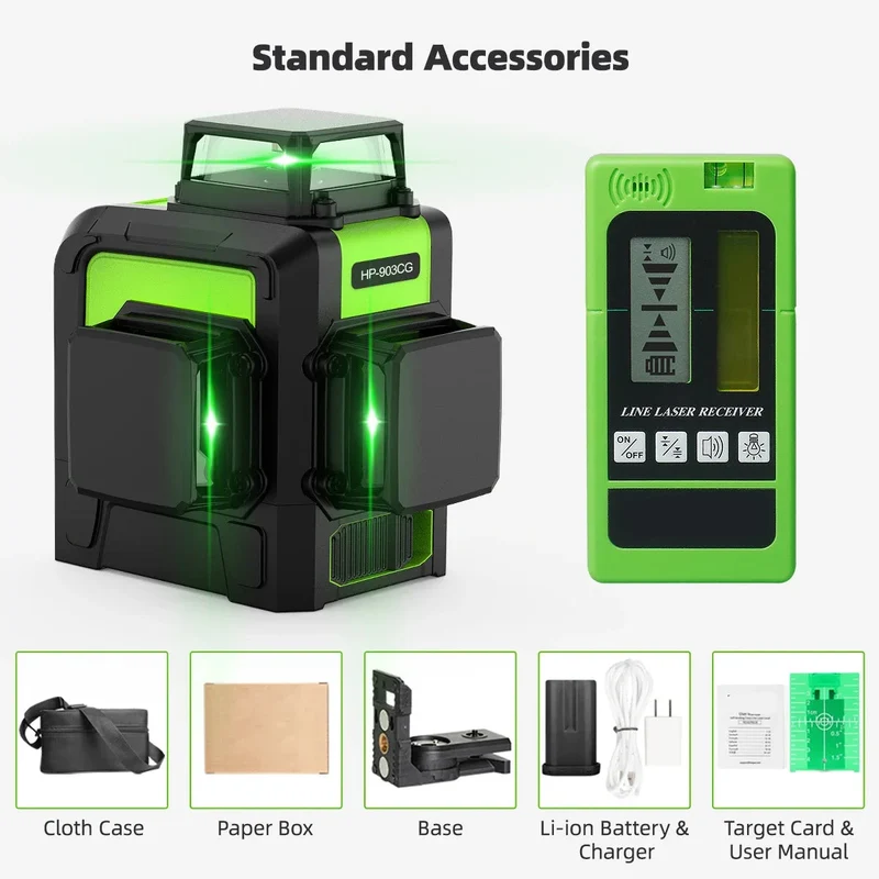 Laserwaterpas – Kruislijnlaser – 3D Laser – Zelfnivellerend – Groene Laser – 360° Projectie – USB Oplaadbaar - Set 2