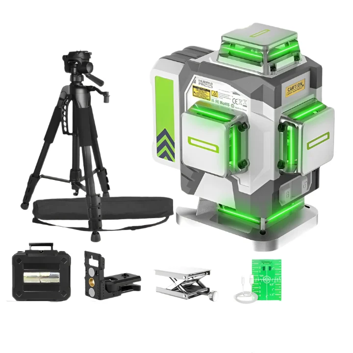 4D Kruislijnlaser – Zelfnivellerend – Groene Laser – Statief – Afstandsbediening – 30 Meter Bereik – USB Type-C Oplaadbaar