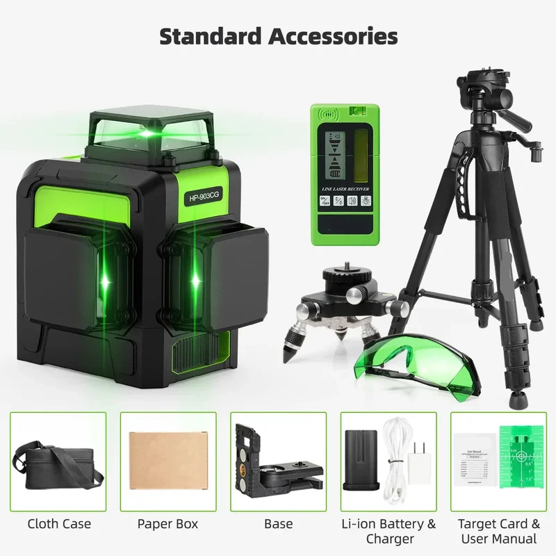 Laserwaterpas – Kruislijnlaser – 3D Laser – Zelfnivellerend – Groene Laser – 360° Projectie – Oplaadbare Lithium-Ion Batterij - Set 5