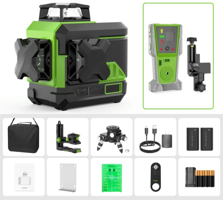 Laserwaterpas – 3D 360° Kruislijnlaser – Zelfnivellerend – Bluetooth Laser – 3x360° Lijnen – IP54 Bescherming – 7 Uur Batterijduur - met 8RG