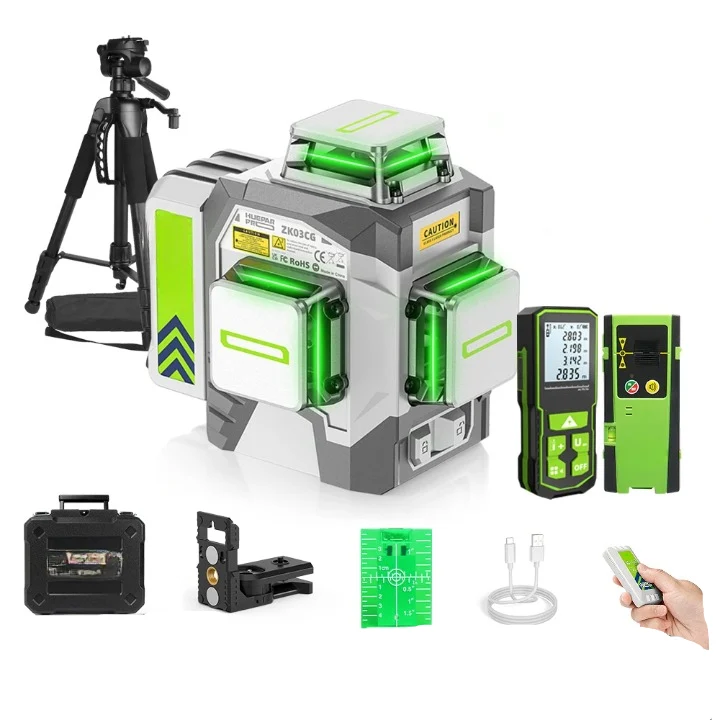 3D Laserwaterpas – Laserwaterpas – Zelfnivellerend – Groene Laser – Tripod – 12 Laserlijnen – 8000 mAh Accu