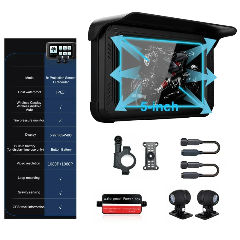Motor Navigatie – Motornavigatie – GPS Systeem – CarPlay Navigatie – Android Auto Navigatie – 5 Inch Scherm – IP65 Waterdicht