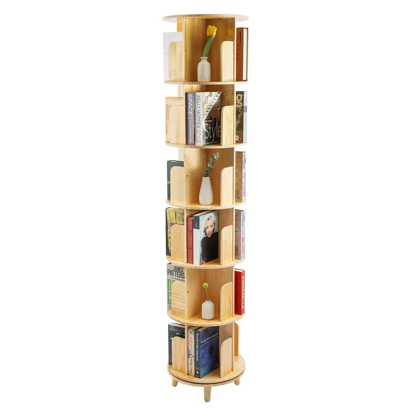 Boekenplank Draaibare Boekenkast Boekenrek Boekenhouder Rotatie – 6 Lagen – Hoogwaardig Dennenhout – 360° Draaibaar