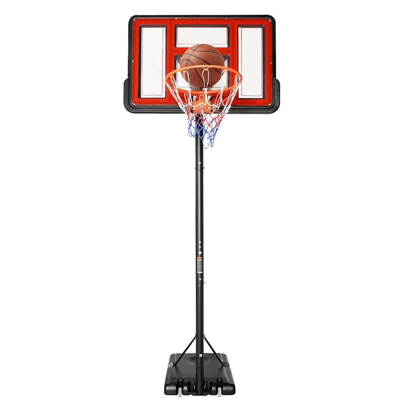 Verstelbare Basketbalpaal – Buiten Basketbalset – Basketbalring – Basketbalstandaard – Weerbestendig Materiaal – Verstelbare Hoogte – Wieltjes - 110 x 75 cm - Rood