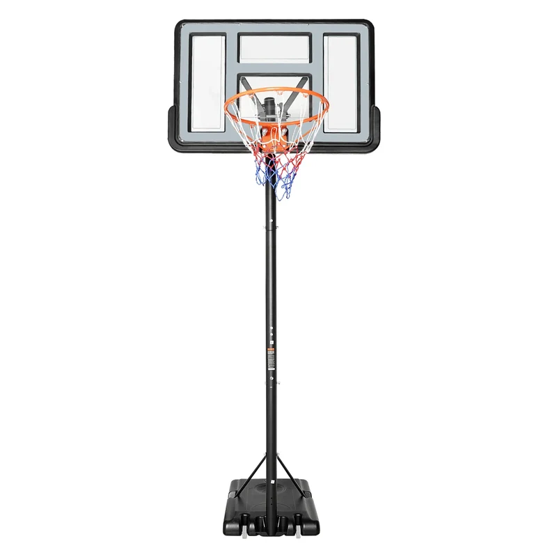 Verstelbare Basketbalpaal – Buiten Basketbalset – Basketbalring – Basketbalstandaard – Weerbestendig Materiaal – Verstelbare Hoogte – Wieltjes - 110 x 75 cm - Lichtgrijs