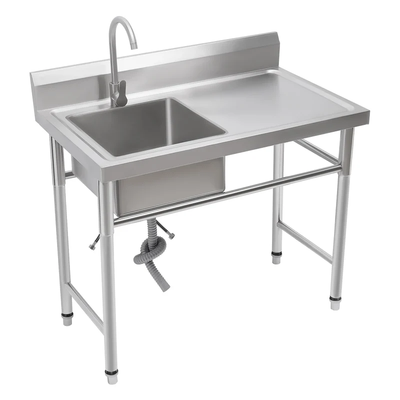 Vrijstaande Spoeltafel – RVS Spoelbak – Horeca Wasbak – Professionele Spoeltafel – 201 Roestvrij Staal – Verstelbare Poten