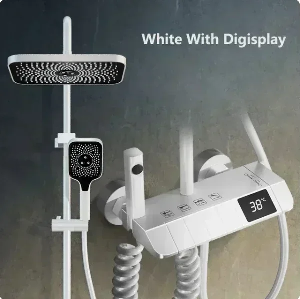 Bathroom Shower Faucet Set 4 Functions Digital Display Shower Thermostat Hot Cold Showers Mixer Pressure Discharge Copper Taps