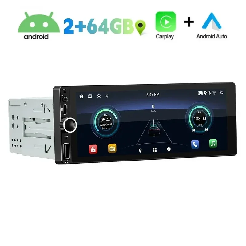 1 Din Android Autoradio – Auto Navigatie Systeem – Bluetooth Radio – CarPlay Android Auto – GPS Navigatie – 6,86 Inch Touchscreen – Android 13 Besturingssysteem