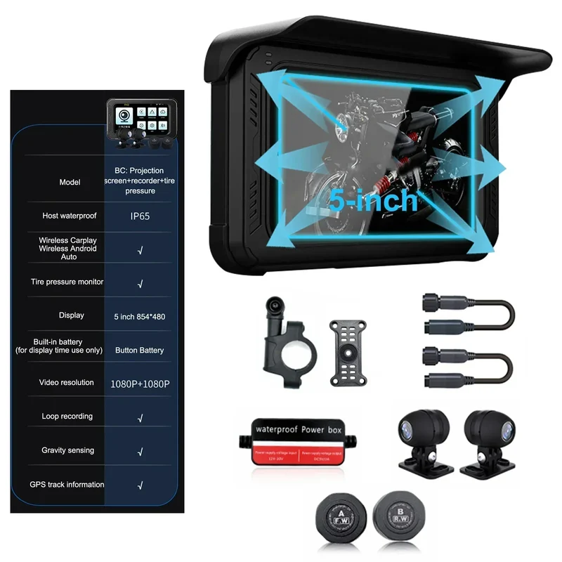Motorfiets GPS – Motornavigatie – Navigatie – Motorhouders – Telefoonhouder – Draadloos Apple CarPlay & Android Auto – IP65 Waterdicht 4,3 Inch Scherm