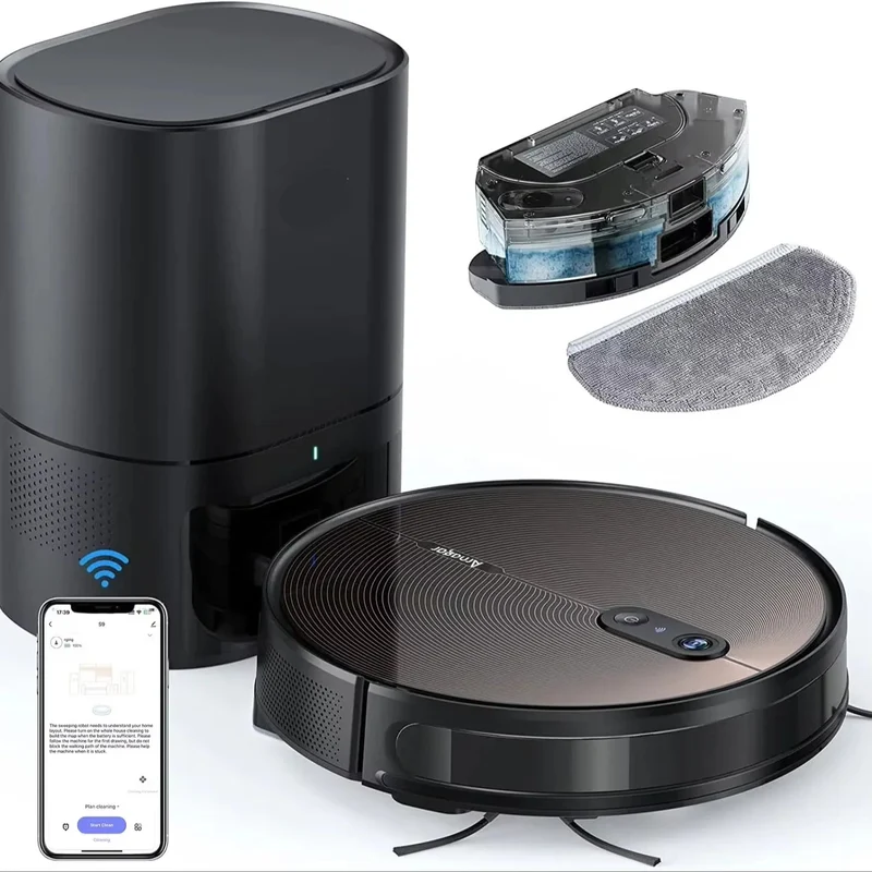 Robotstofzuiger – Robotstofzuiger Met Dweilfunctie – Smart Vacuum Cleaner – Robotstofzuiger Zelfreinigend – Robotstofzuiger Met App – 3500Pa Zuigkracht – Zelfledigend Stofreservoir 45 Dagen
