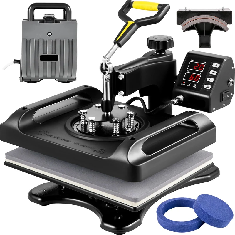 5-in-1 Warmtepers – Sublimatiepers – Mokkenpers – Textielpers – Transferpers – Gelijkmatige Warmteverdeling – 360° Swing-Away Design - 12x15in - Zwart