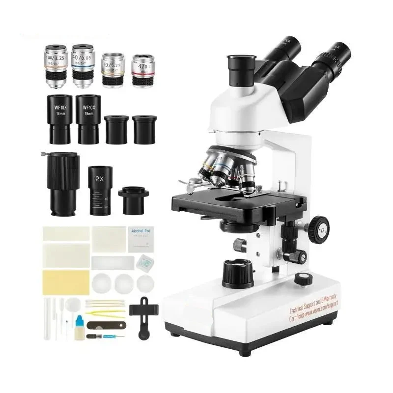 Trinoculaire Microscoop – Biologisch Microscoop – Laboratorium Microscoop – Onderzoeks Microscoop – Vergroting 40x Tot 5000x – Verstelbare LED-Verlichting – Preciese Scherpstelling