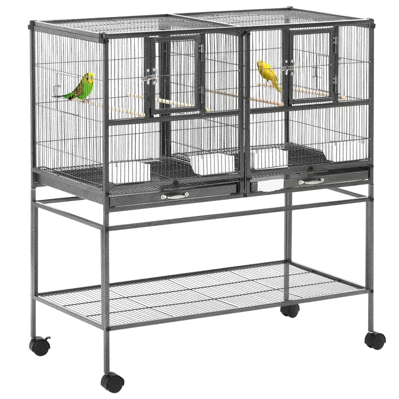 Vogelkooi – Papegaaienkooi – Parkietenkooi – Kanariekooi – Vogelvolière – Dubbele Indeling Met Wieltjes – Uitneembare Bodemplaten Voor Makkelijk Schoonmaken