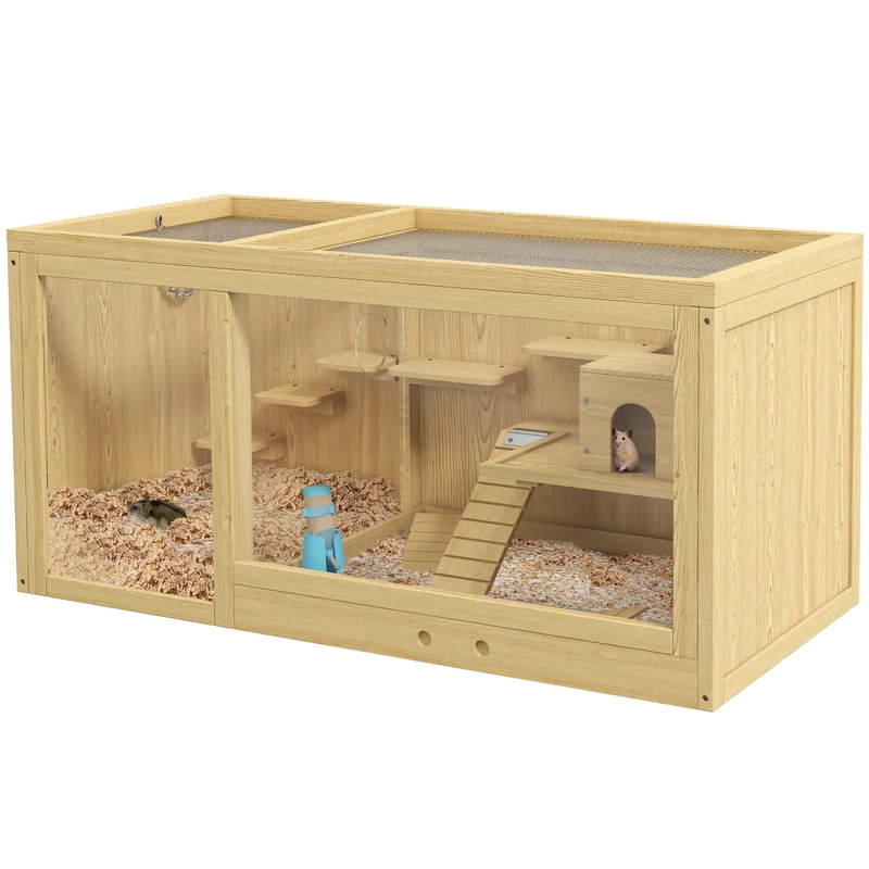 Hamsterruimte – Hamsterkooi – Knaagdierkooi – Dierenhok – Speelkooi – Hout – Meerlaagse Kooi 100x50x50 cm