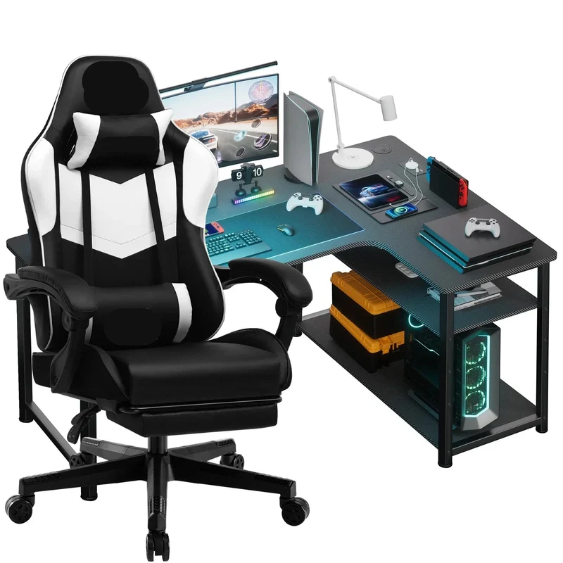 Gamebureau – Gaming Bureau – Gaming Desk – Computertafel – Game Tafel – Met Verstelbare Stoel – Krasbestendig Metalen Frame