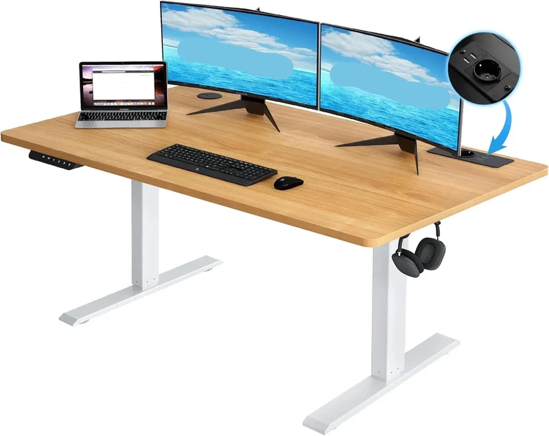 Verstelbaar Bureau – Zit-Sta Bureau – Elektrisch Bureau – Bureau Met USB – Bureau Met Hoofdtelefoonhouder – Groot Bureaublad 160x70 cm – Stabiel Metaalframe