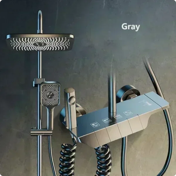 Bathroom Shower Faucet Set 4 Functions Digital Display Shower Thermostat Hot Cold Showers Mixer Pressure Discharge Copper Taps