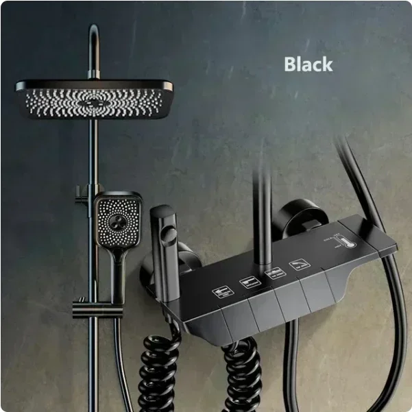 Bathroom Shower Faucet Set 4 Functions Digital Display Shower Thermostat Hot Cold Showers Mixer Pressure Discharge Copper Taps