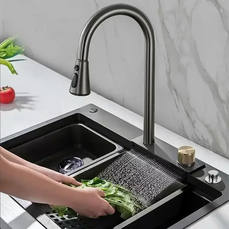 RVS Spoelbak – Keukenspoelbak – Inbouwspoelbak – Digitaal Gemonteerde Kraan – Roestvrij Stalen Bak – 75x45 cm – Digitale Waterkraan met 4 Waterstanden
