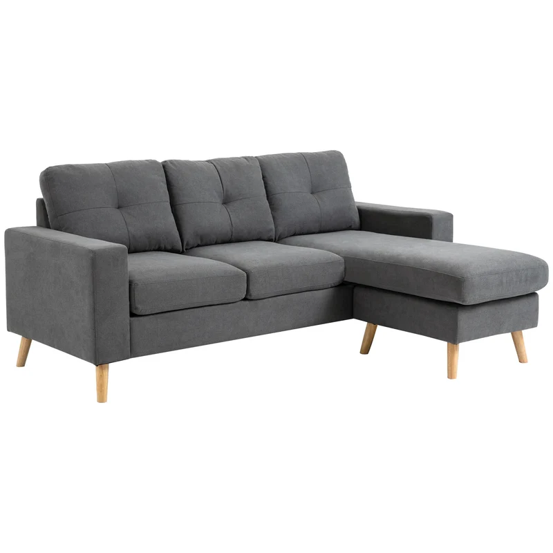 Hoeksalon – Hoekbank – Hoekzetel – Bank – Zitbank – 3-Zits – Donkergrijs Polyester – Omkeerbare Chaise Longue