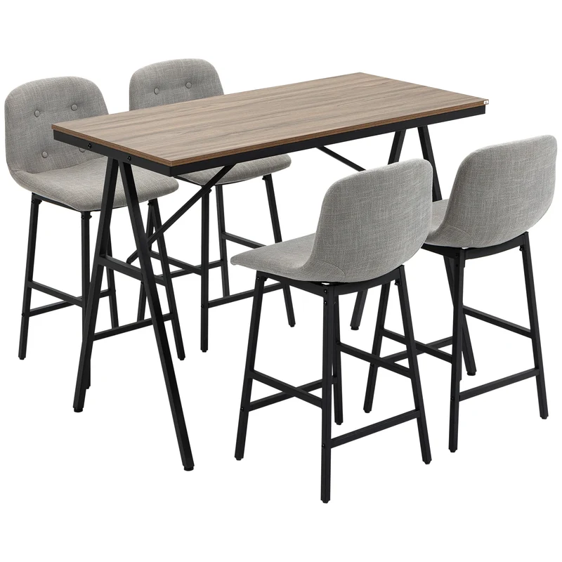 5-delige Barset – Barkrukset – Barmeubel – Bartafel Met Stoelen – Bistroset – Industrieel Design – Verstelbare Poten – Compacte Afmetingen - Beige