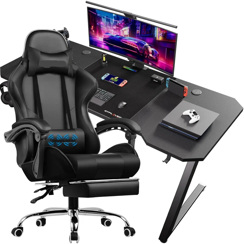 Gaming Bureau – Game Bureau – Gaming Desk – Computer Tafel – Hoekbureau – Ergonomisch Design – Carbon Fiber Frame