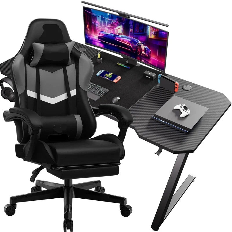 Gamingbureau – Game Bureau – Computertafel – Gaming Desk – Computer Bureau – Ergonomisch Design – Met Gedraaide Bureaustoel