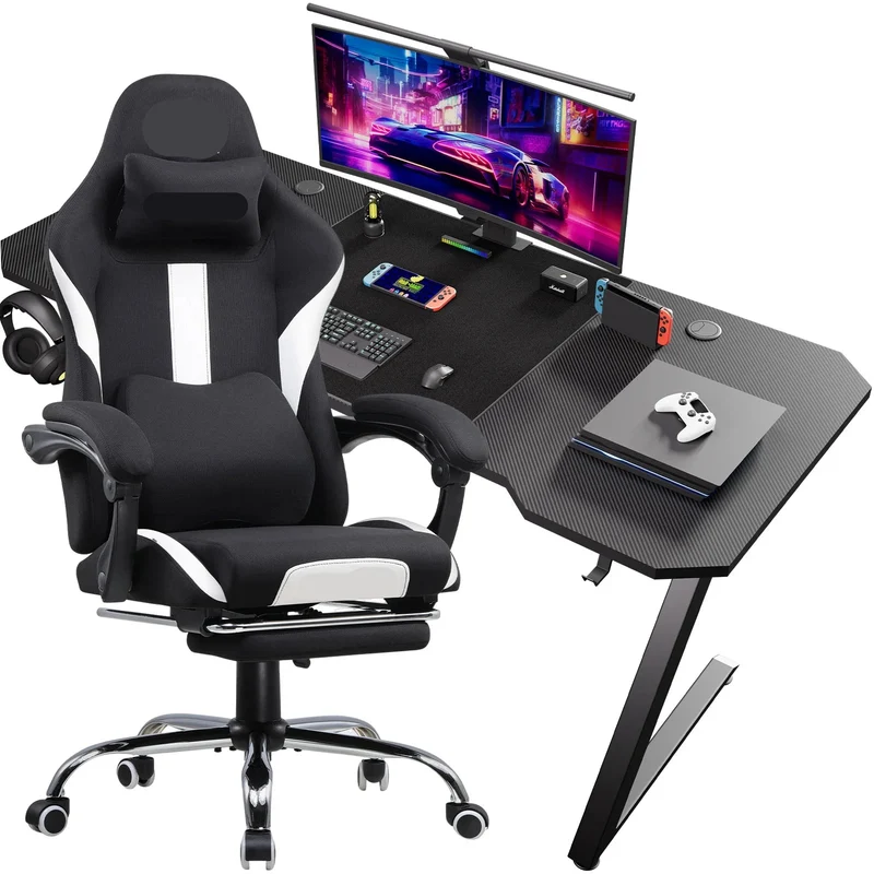 Gamingbureau – Gamebureau – Gaming Desk – Computerbureau – Gamer Tafel – Ergonomisch Ontwerp – Verstelbare Stoel Met 360° Draaibare Zitting