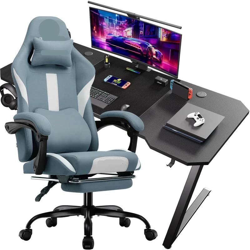 Gaming Tafel En Stoel Set – Gaming Bureau – Gaming Stoel – Computer Bureau – Gamingset – Ergonomisch Ontwerp – 360° Draaibare Stoel