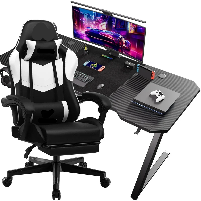 Gaming Tafel En Stoel Set – Gaming Bureau – Computerstoeltje – Gamestoel – Bureauzetel – Ergonomisch Ontwerp – Verstelbare Rugleuning