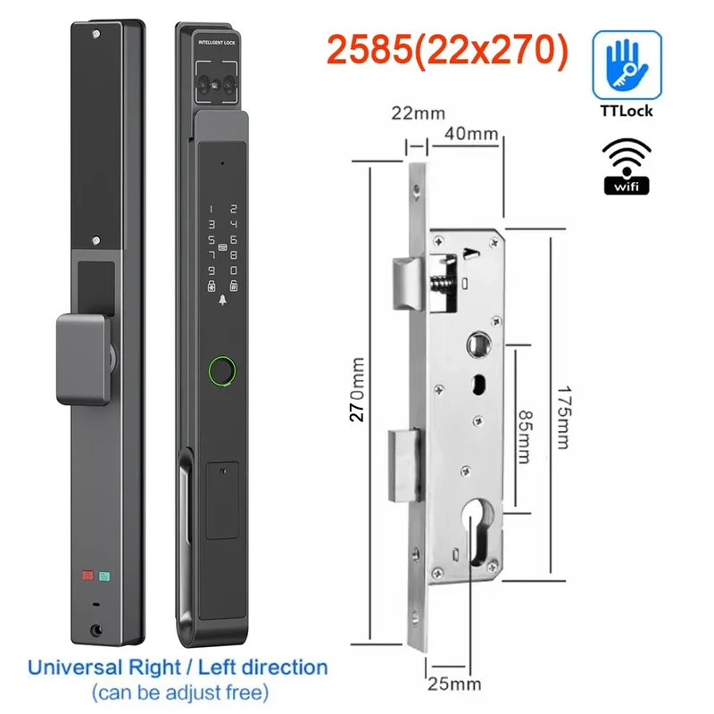 Biometrisch Deurslot – Slim Deurslot – Elektronisch Slot – Vingerafdrukslot – Smart Lock – 11 Ontgrendelingsmethoden – Weerbestendig Aluminium - 2585 - 22x270